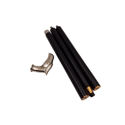 Bastón plegable de madera con cabeza de águila - regalo elegante con opción de personalización mediante grabado, longitud 91,5 cm, negro con mango plateado y latón