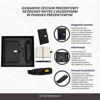 Set cadou elegant - carnet din piele cu umbrelă și pix în cutie cadou - EE12