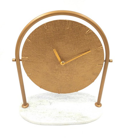 Round Metal Clock on a Marble Base - 4130