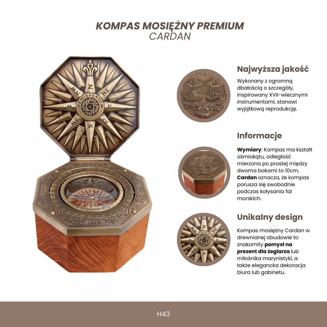 Mosazný kompas Cardan - H43