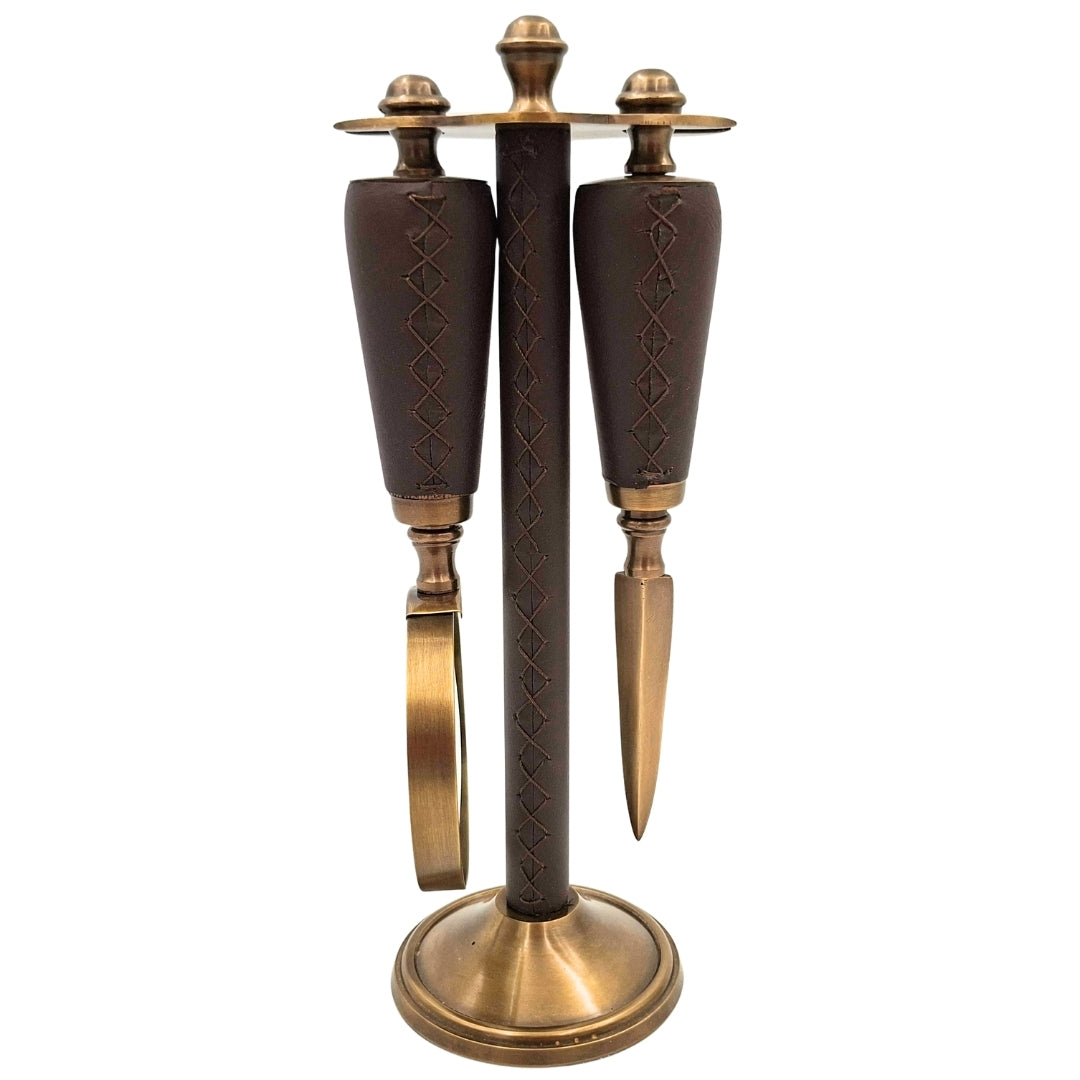 Elegant Office Set Made of Brass and Leather