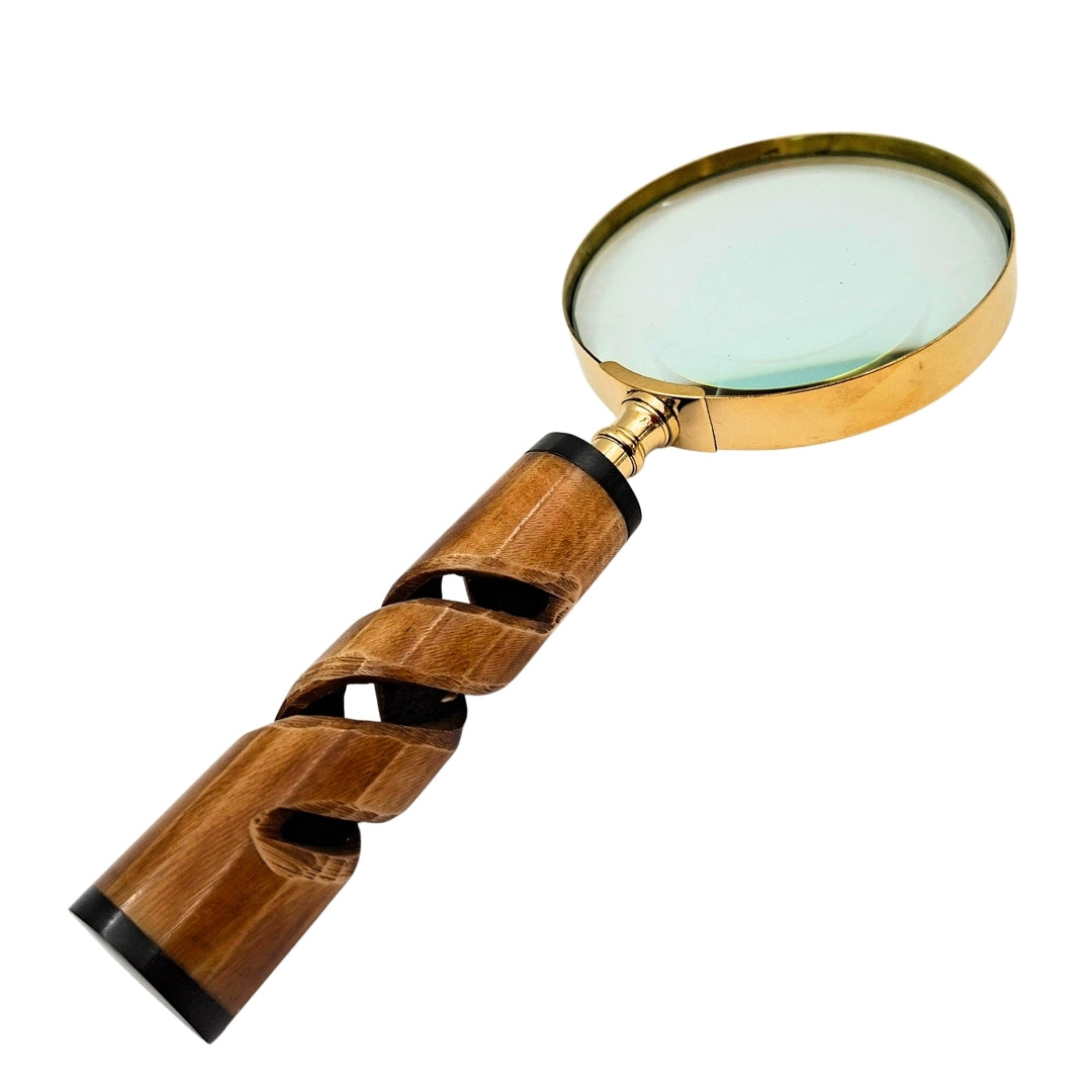 Magnifying Glass in Brass Frame with Horn Handle NC2356 - Elegant Gift with Personalized Engraving Option, 3.5x Magnification, Length 18.5 cm, Diameter 7.5 cm