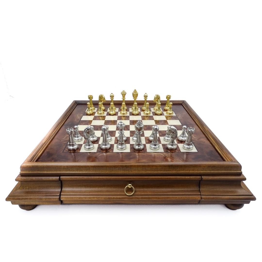 Velké exkluzivní šachy Italfama z pozlaceného kovu 53x53 cm – N137
