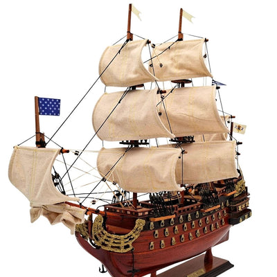 Assembled 46 cm Soleil Royal sailing ship model - Handcrafted from exotic wood with the option of personalization by engraving
