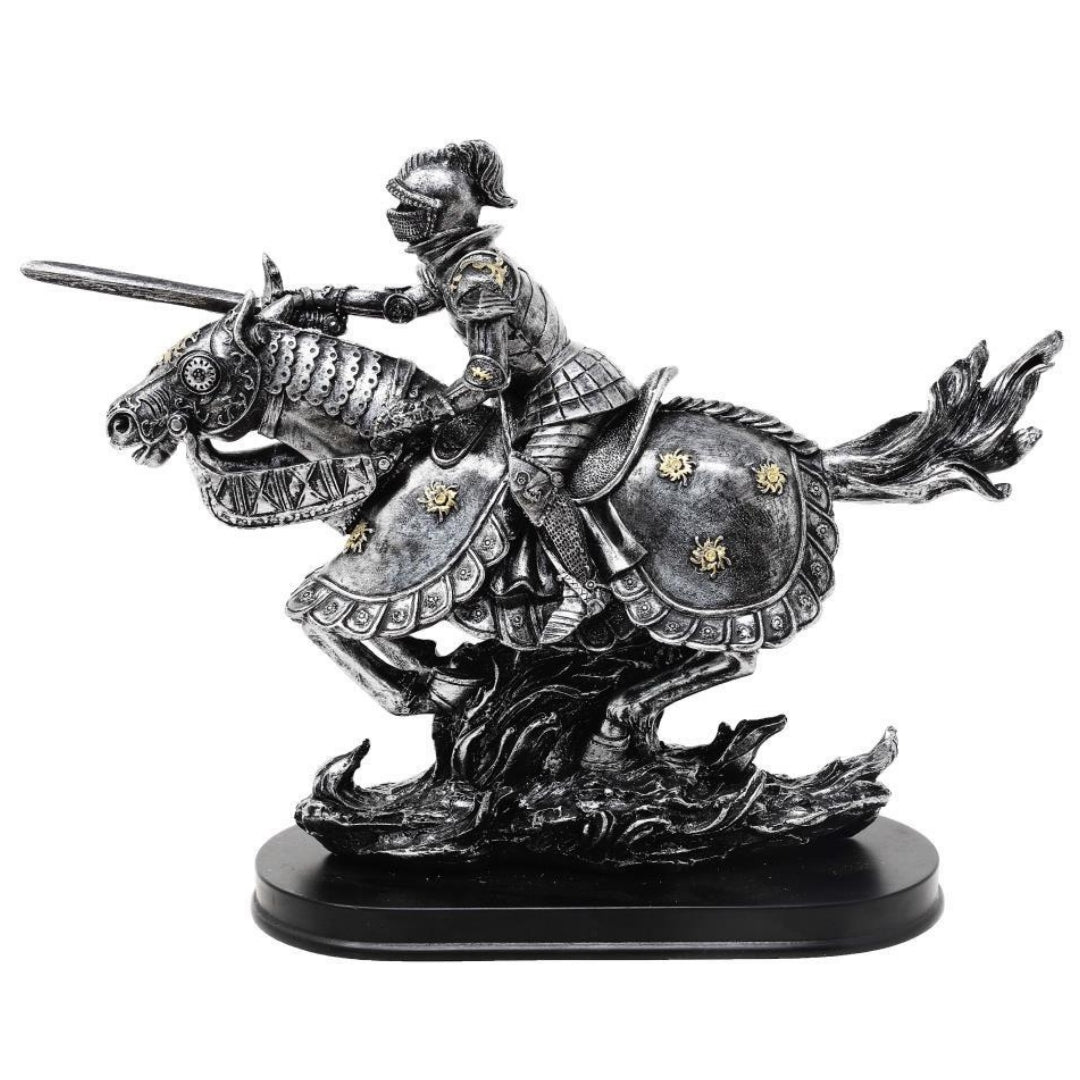 Figurka rytíř na koni 31cm – ručně malovaný polyresin – MC-23152