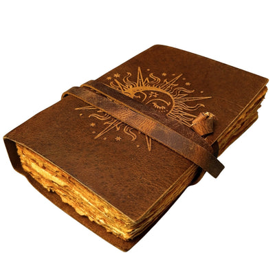 Vintage Leather Notebook 200 Pages - Sun and Moon - Buffalo Leather – H038