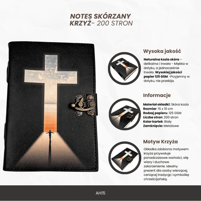 Carnet din piele, cruce religioasă - 200 pagini - AH15