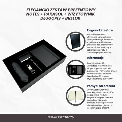 Elegantní prémiová obchodní dárková sada - kožený zápisník deštník vizitkář pero přívěsek na klíče - EE15