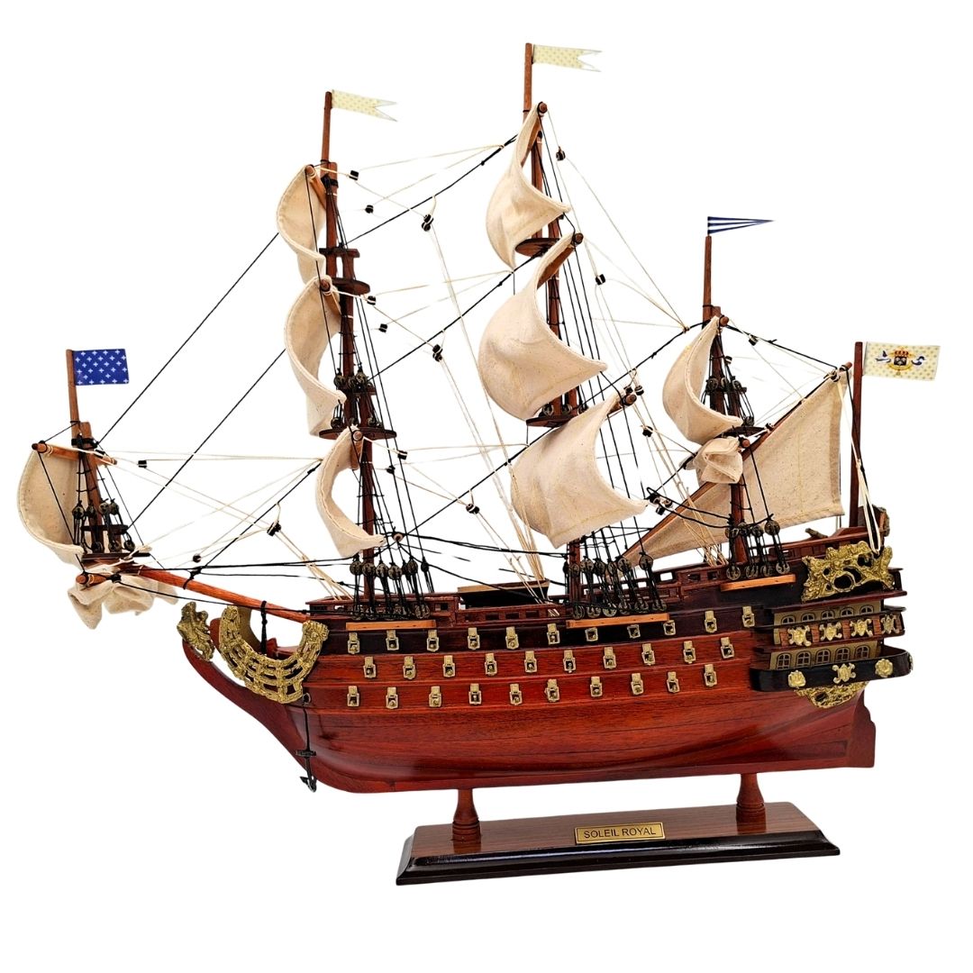 Assembled 46 cm Soleil Royal sailing ship model - Handcrafted from exotic wood with the option of personalization by engraving