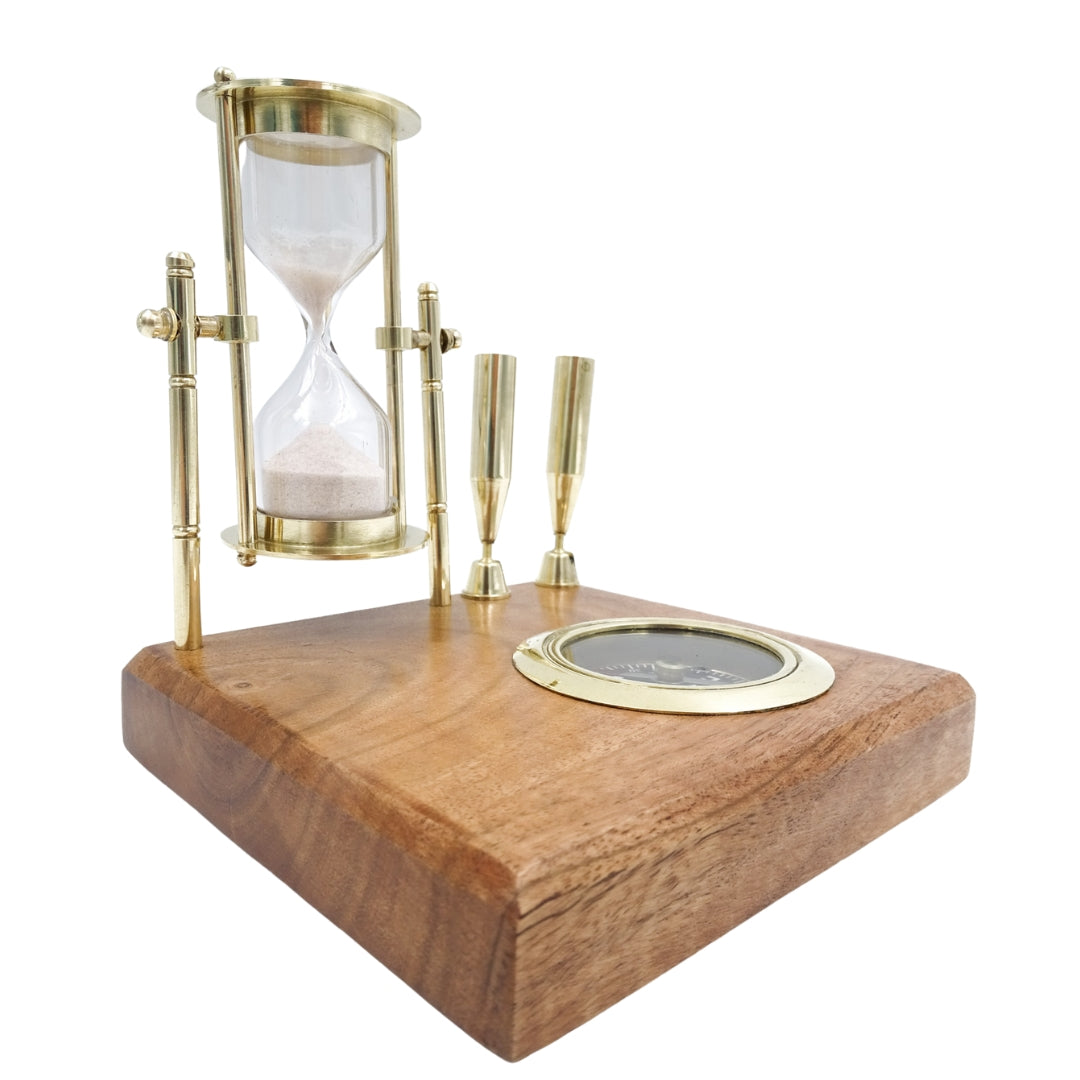 Set de birou retro - Clepsidră Busolă și Suporturi pentru pixuri - NC2618OP