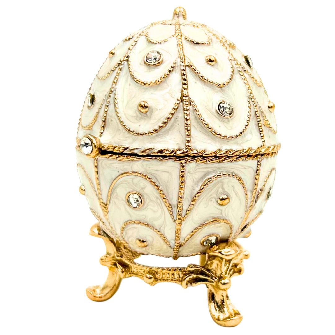 Exkluzivní kovová šperkovnice Fabergého vejce s krystalky - B0748-17WH