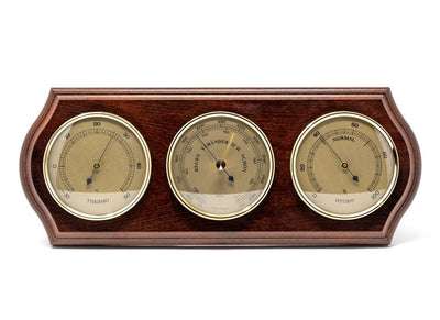 Meteorologická stanice Fischer - barometr vlhkoměr teploměr - mosaz dřevo - 9176-22