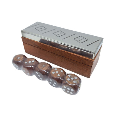 Dice Game in a Wooden Box with a Metal Top - G1117
