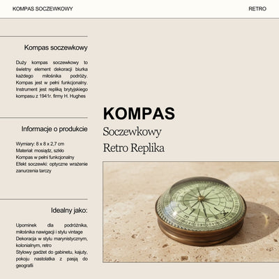 Mosazný čočkový kompas – retro replika - NC2511