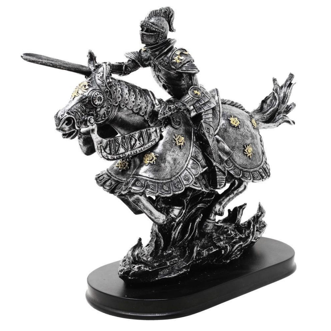 Figurka rytíř na koni 31cm – ručně malovaný polyresin – MC-23152