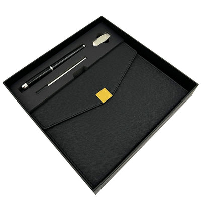 Elegant Premium Gift Set – A5 Notebook with Pen and 16GB Flash Drive in Box – Black and Gold – EE9
