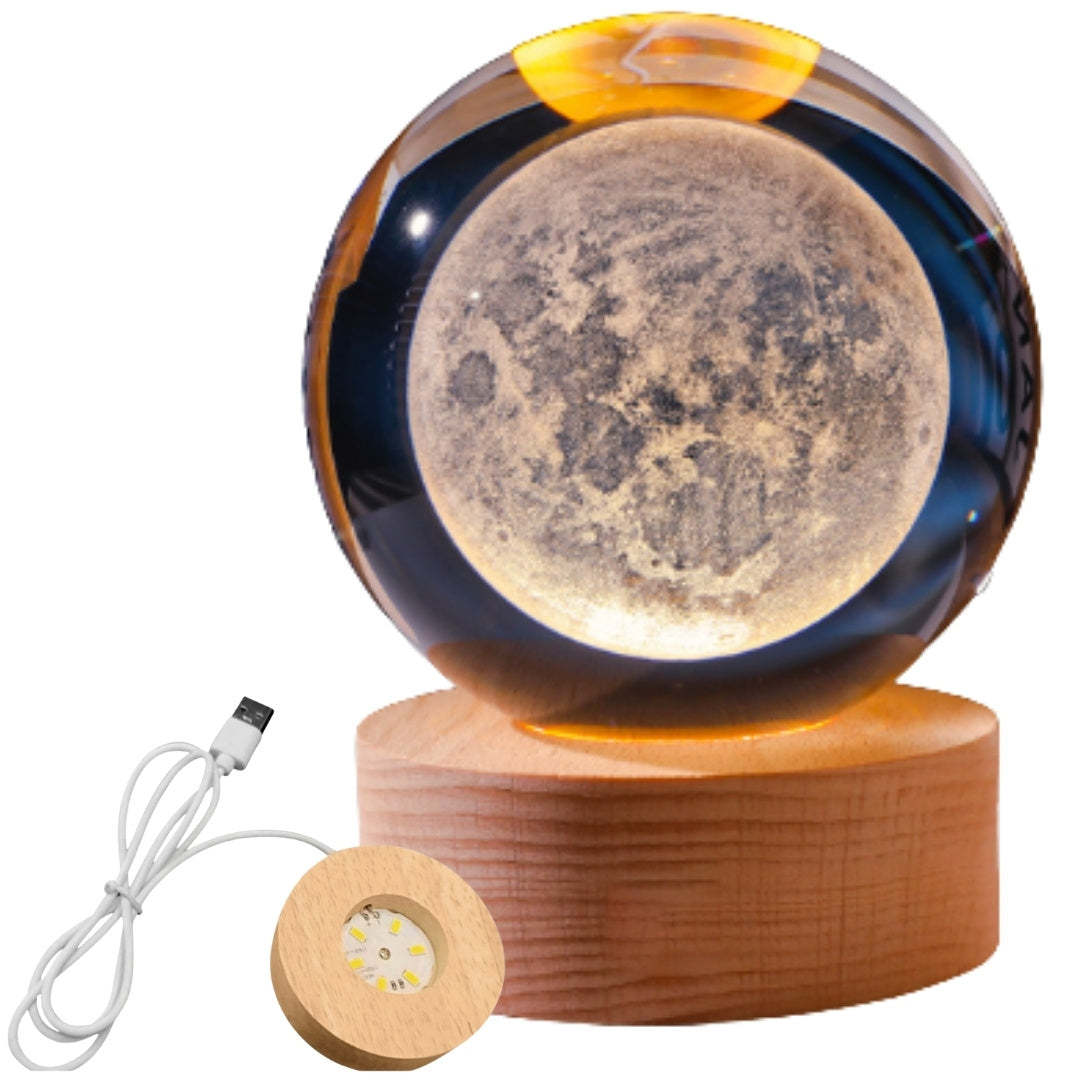 3D Glass Moon Sphere - LED USB Night Light - Desk Gadget
 - KKS