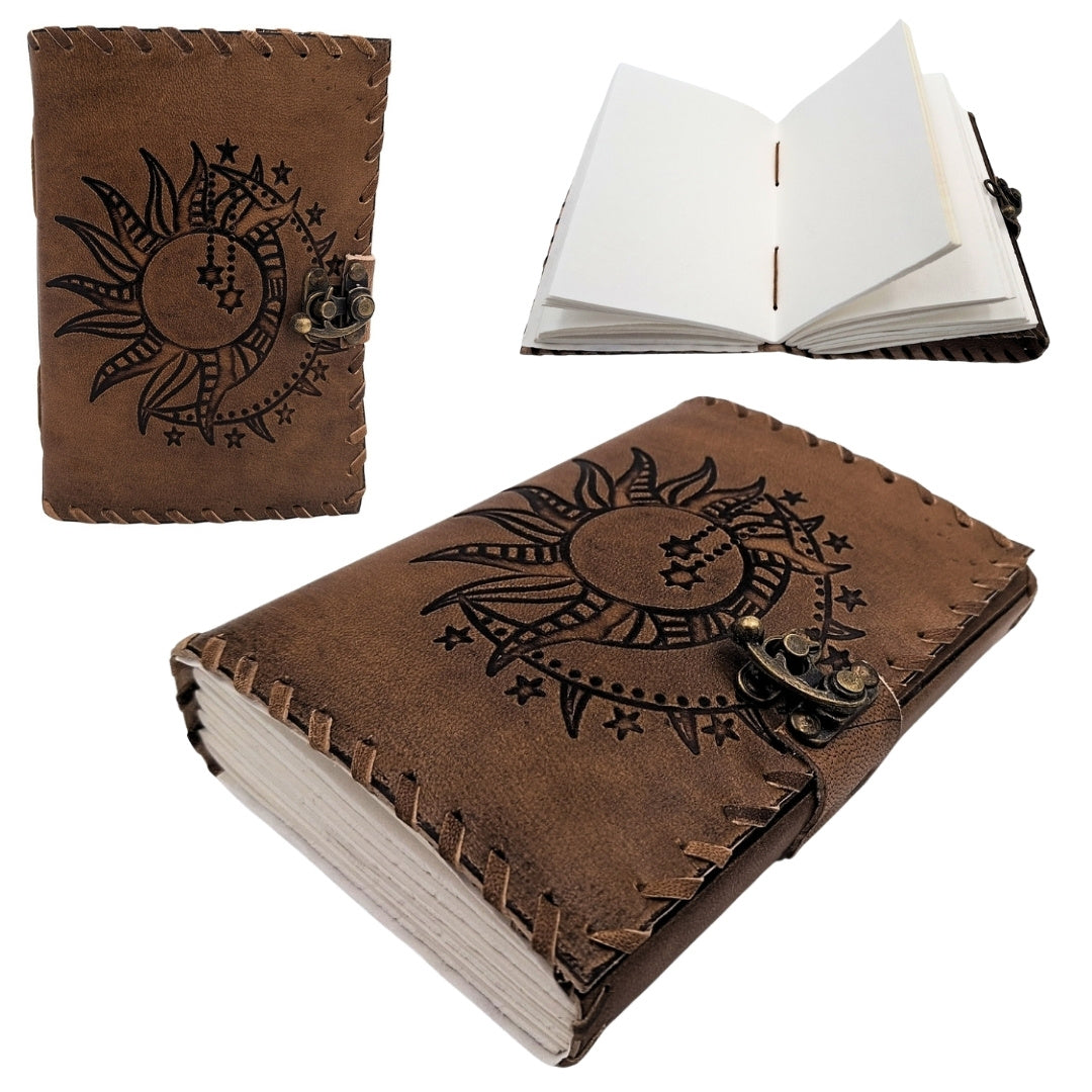 Retro Leather Notebook 200 Pages Sun and Moon 200 Pages - AH05
