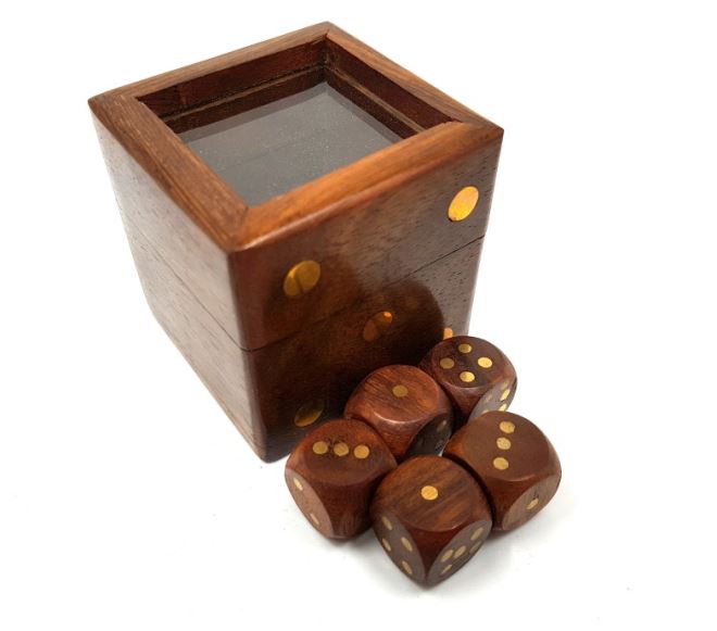 Dice Game in a Wooden Box with Glass Top - G151G/AZ
