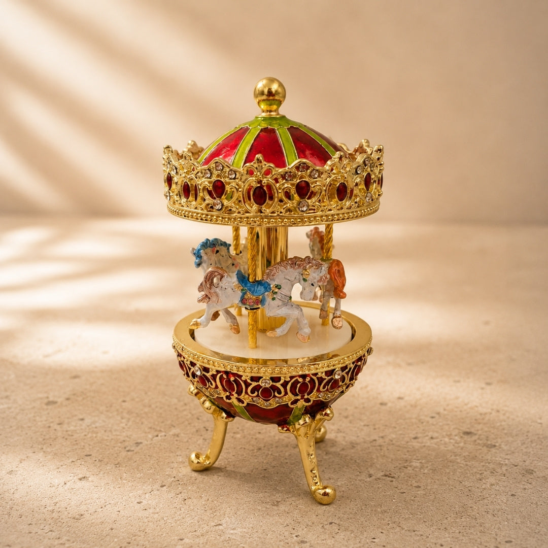 Cutie muzicală metalică carusel - decorațiune premium - cadou pentru fetiță - MX-014