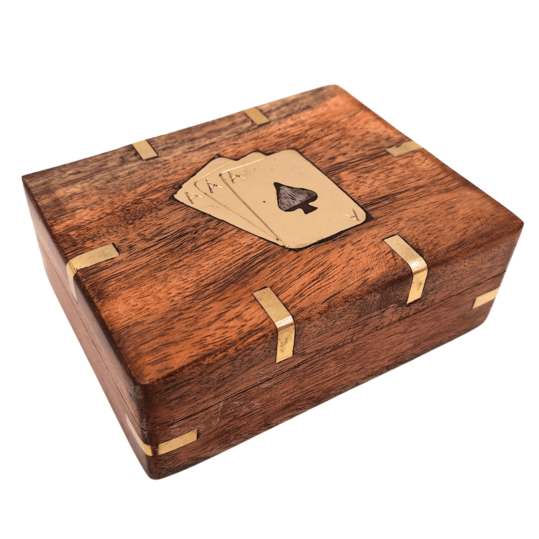 Pachet de cărți în cutie din lemn cu ornamente din alamă - CS-005