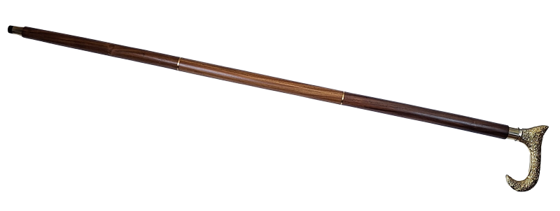 Baston din lemn pentru mers cu mâner auriu - pliabil - cadou elegant cu posibilitate de personalizare prin gravură - 91,5 cm, maro, cu mâner din alamă