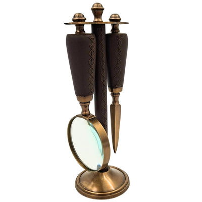 Elegant Office Set Made of Brass and Leather