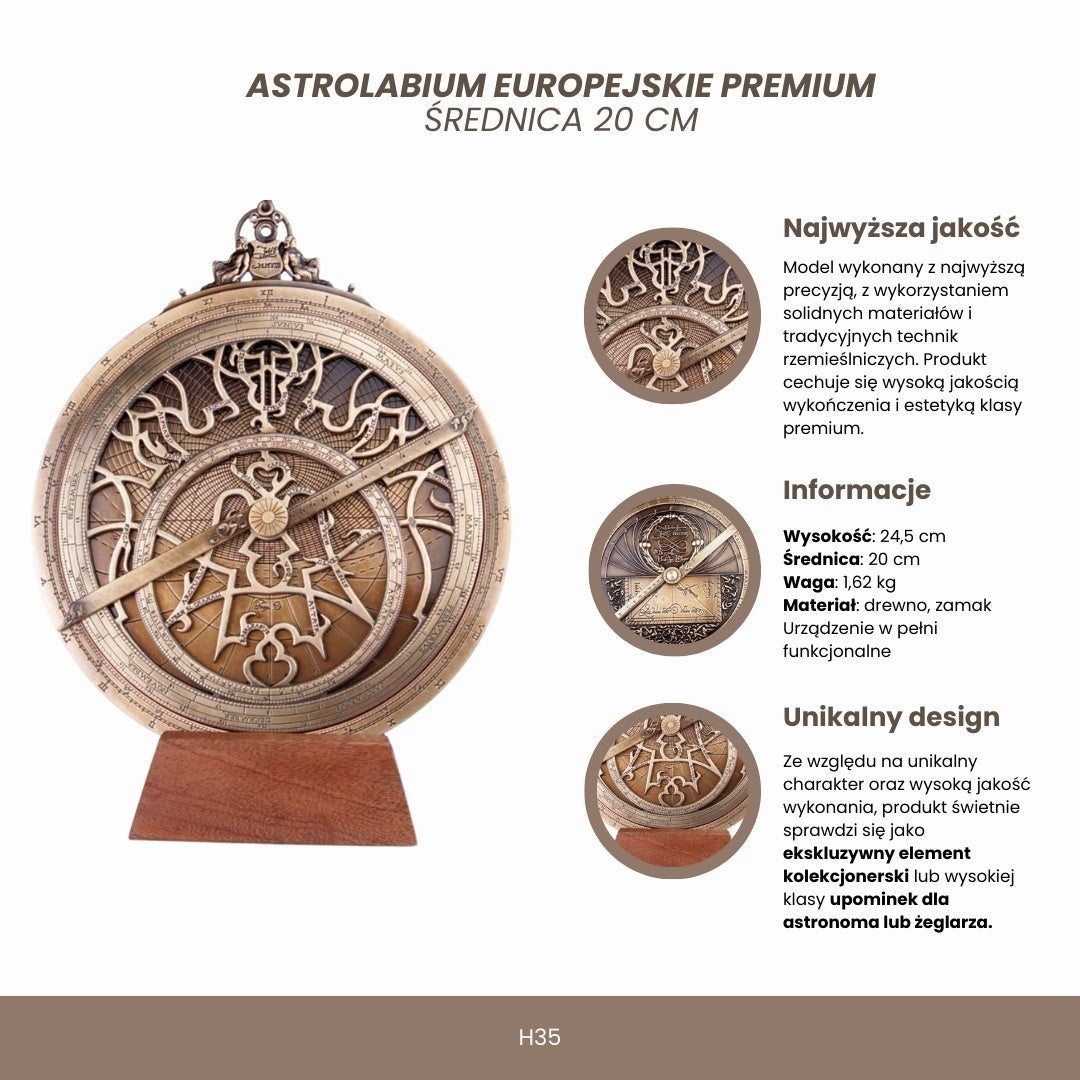 Velké evropské astrolábium - průměr 20 cm - prémiový dárek pro astronoma nebo námořníka - H35