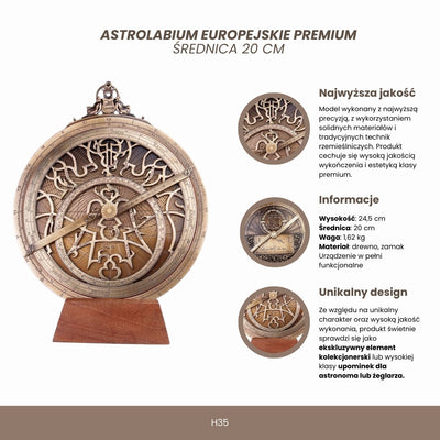 Velké evropské astrolábium - průměr 20 cm - prémiový dárek pro astronoma nebo námořníka - H35