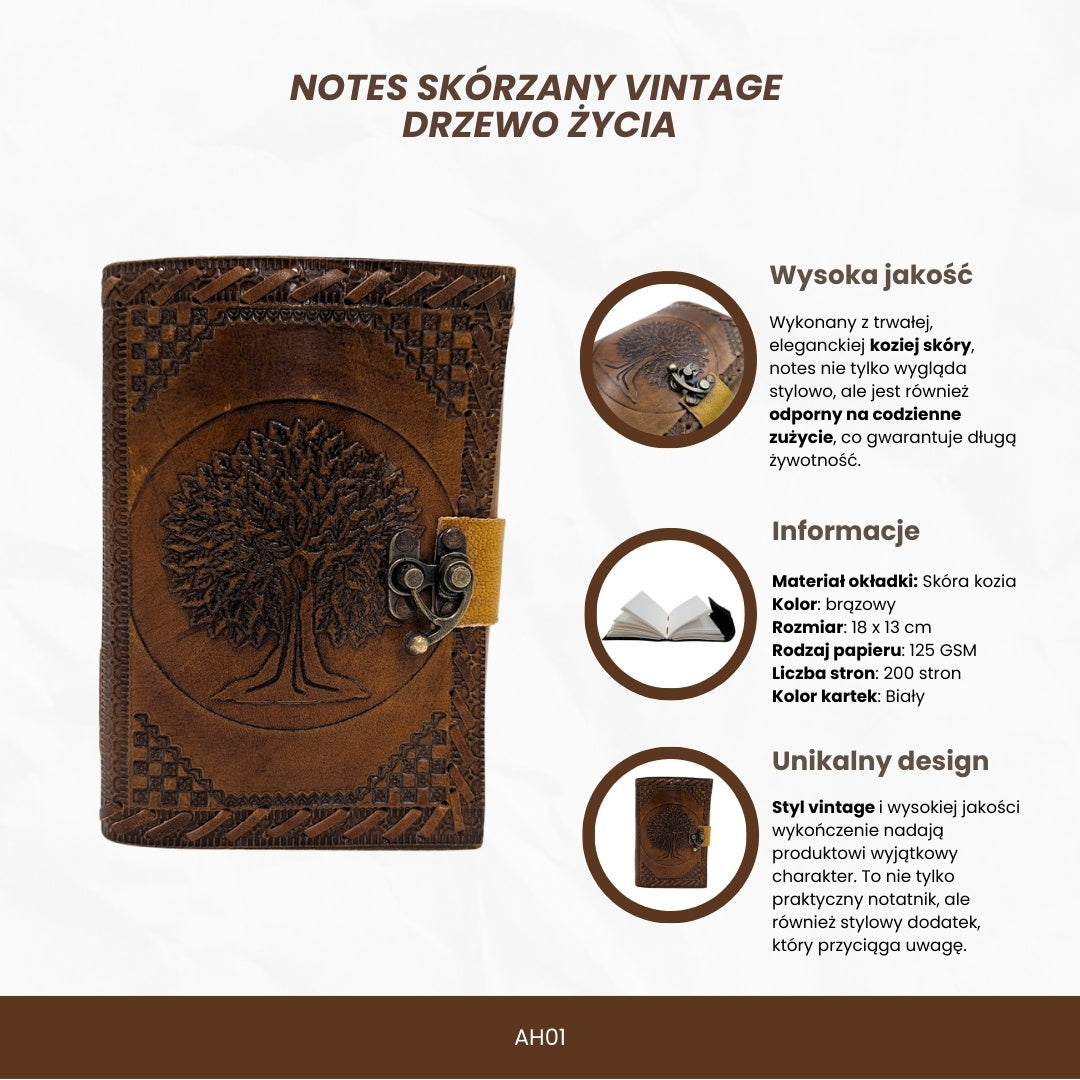 Kožený zápisník Vintage Retro 200 stran – Strom života - AH01