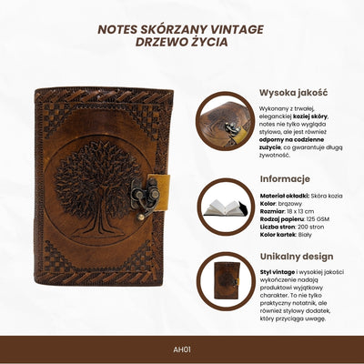 Kožený zápisník Vintage Retro 200 stran – Strom života - AH01