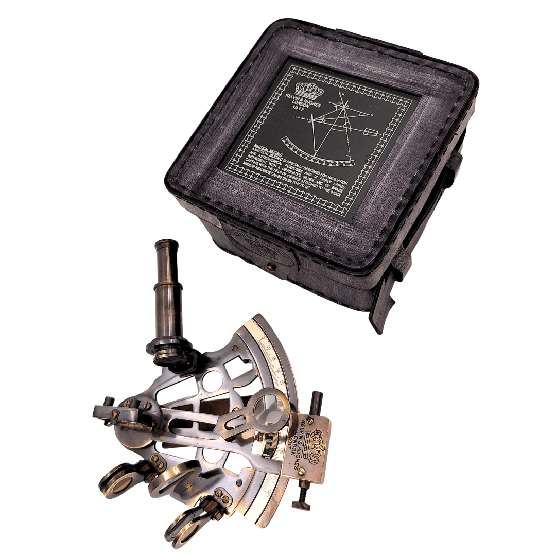 Mosazný sextant v koženém pouzdře – ST003
