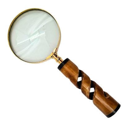 Magnifying Glass in Brass Frame with Horn Handle NC2356 - Elegant Gift with Personalized Engraving Option, 3.5x Magnification, Length 18.5 cm, Diameter 7.5 cm