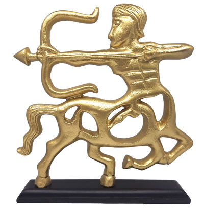 Zlatá dekorativní figurka - střelec - dřevěný podstavec - SAG2