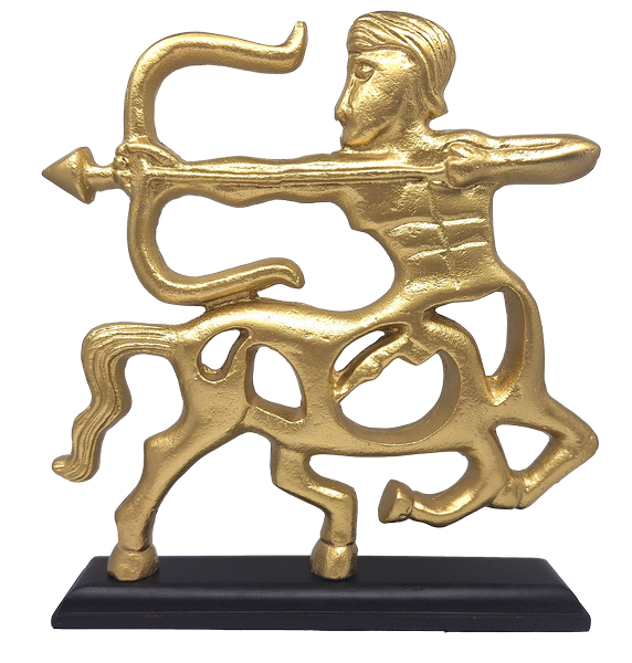 Zlatá dekorativní figurka - střelec - dřevěný podstavec - SAG2