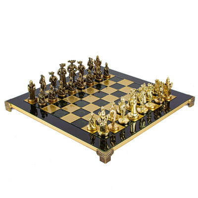 Exclusive Metal Chess Set – Brass Chessboard 44 x 44cm – Medieval – S12CBLU