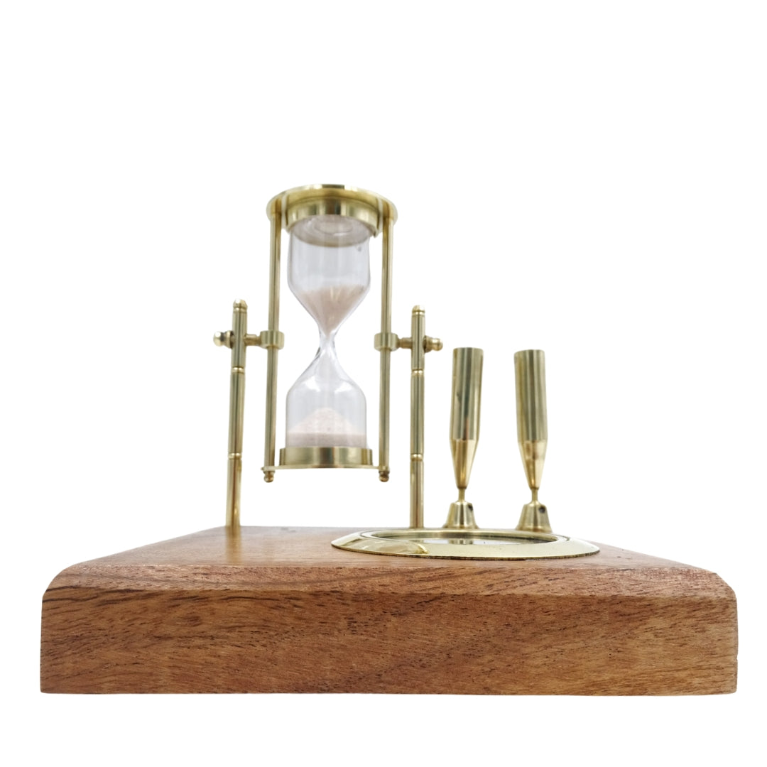 Set de birou retro - Clepsidră Busolă și Suporturi pentru pixuri - NC2618OP