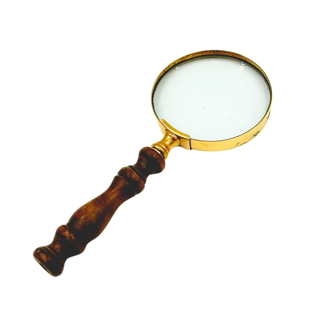 Brass Retro Magnifying Glass with Wooden Handle - 18 cm Magnifier with Personalization and Engraving Option