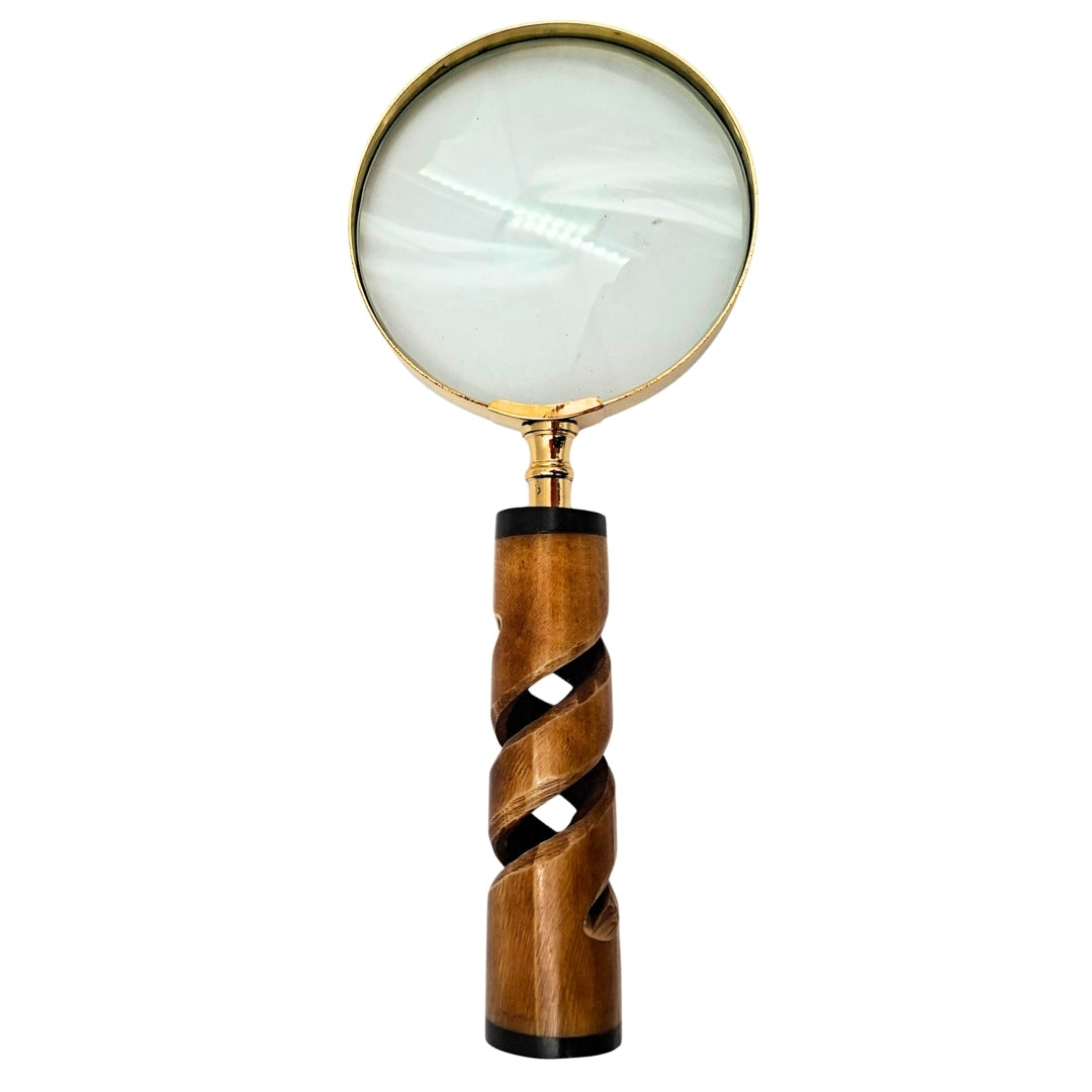 Magnifying Glass in Brass Frame with Horn Handle NC2356 - Elegant Gift with Personalized Engraving Option, 3.5x Magnification, Length 18.5 cm, Diameter 7.5 cm