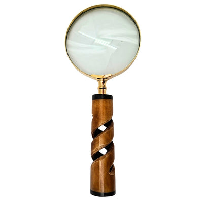Magnifying Glass in Brass Frame with Horn Handle NC2356 - Elegant Gift with Personalized Engraving Option, 3.5x Magnification, Length 18.5 cm, Diameter 7.5 cm