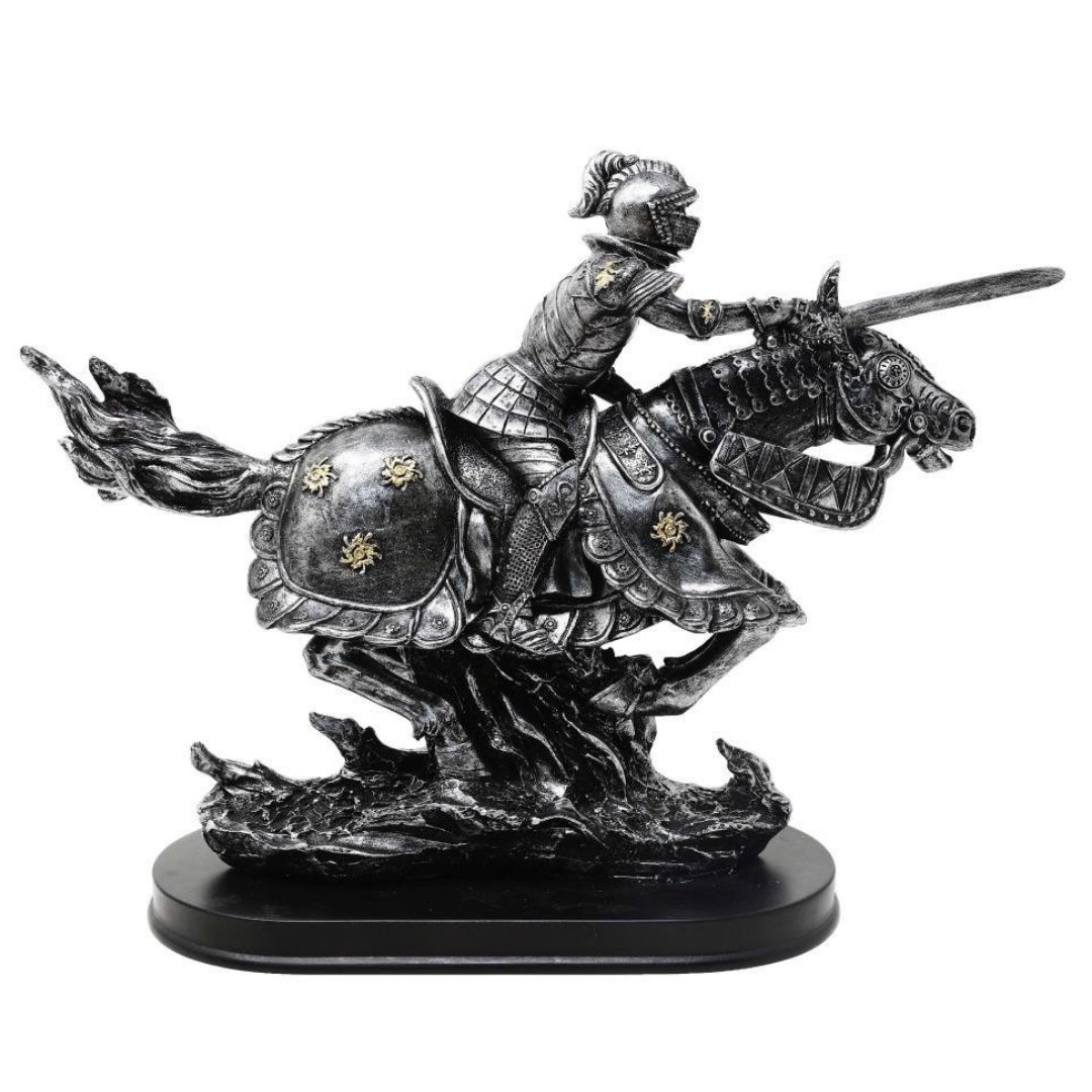 Figurka rytíř na koni 31cm – ručně malovaný polyresin – MC-23152