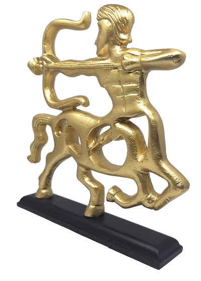 Zlatá dekorativní figurka - střelec - dřevěný podstavec - SAG2