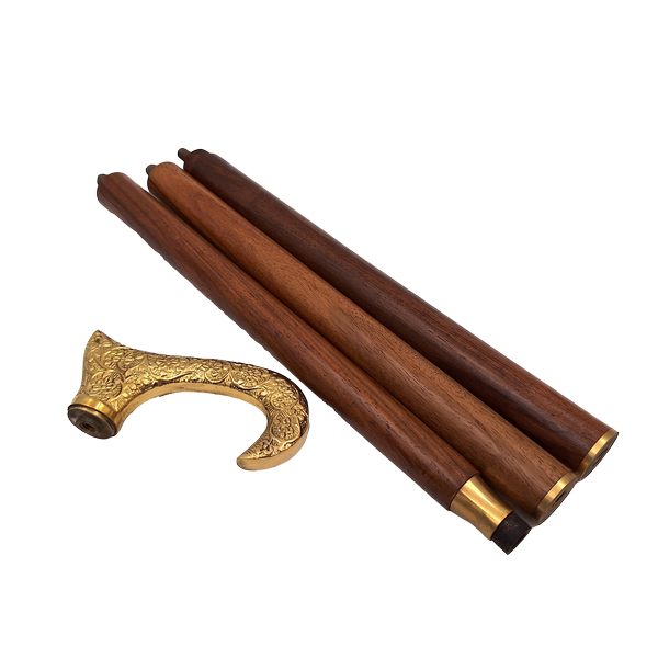 Baston din lemn pentru mers cu mâner auriu - pliabil - cadou elegant cu posibilitate de personalizare prin gravură - 91,5 cm, maro, cu mâner din alamă