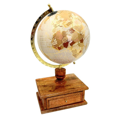 Elegant Vintage Desk Globe with Wooden Base and Drawer