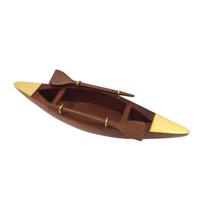 Elegantni drveni model broda 25 cm - ukras za radni stol s mjedenim elementima - idealan poklon za jedriličara s mogućnošću personalizacije gravurom - nautički i retro stil
