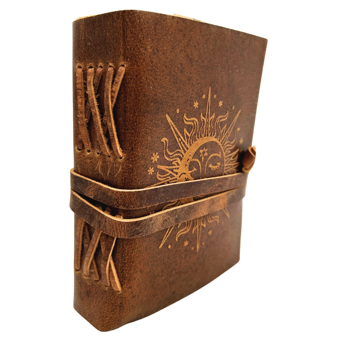 Vintage Leather Notebook 200 Pages - Sun and Moon - Buffalo Leather – H038