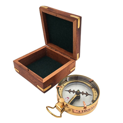 Brass Map Reader Compass in a Retro Wooden Box - NC1087