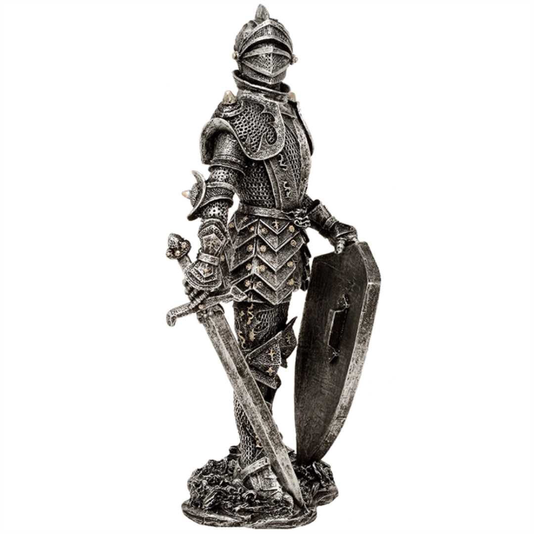Dekorativní figurka rytíř ve stříbrné zbroji výška 30 cm - MC-23053