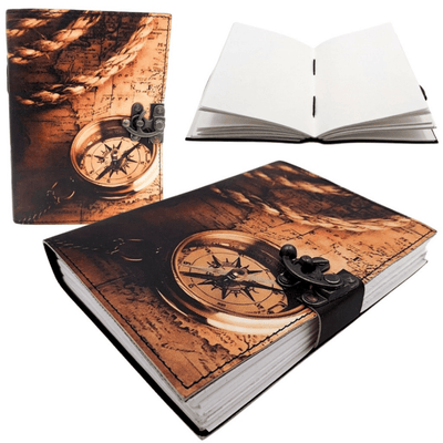 Leather Notebook Compass Retro Vintage 200 Pages – Gift for a Traveler - AH10A