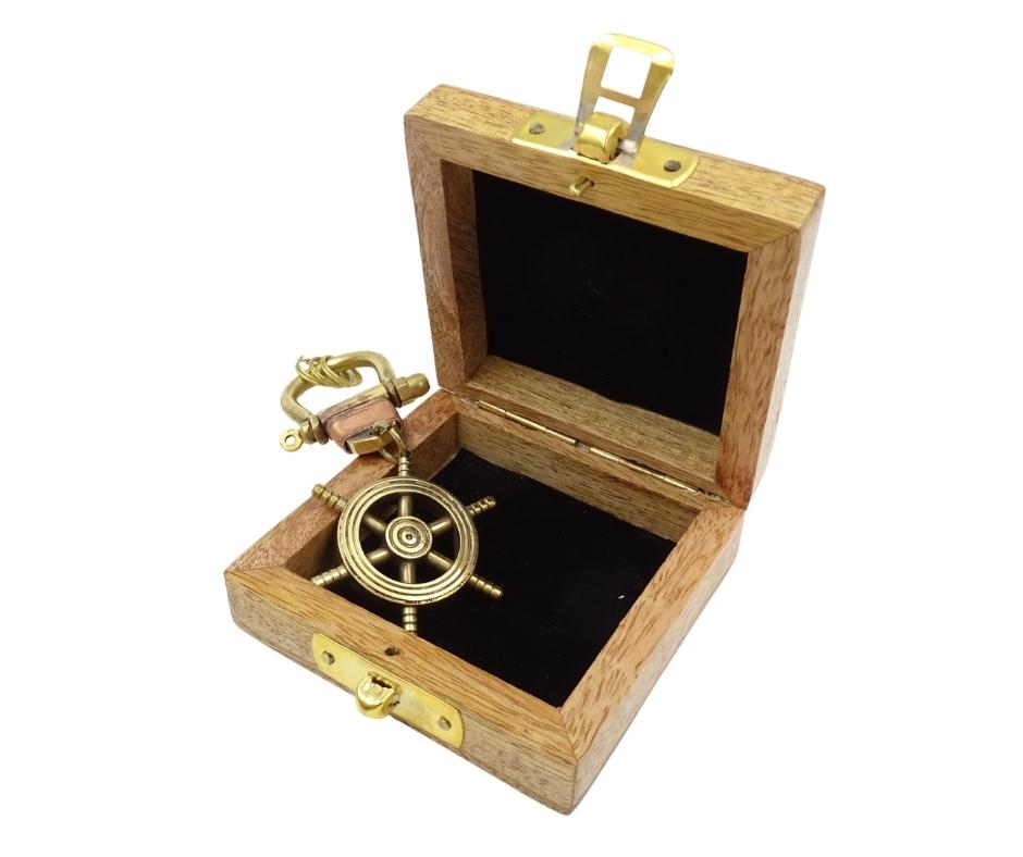 Ship's Wheel Keychain BN-2156 in a Wooden Box